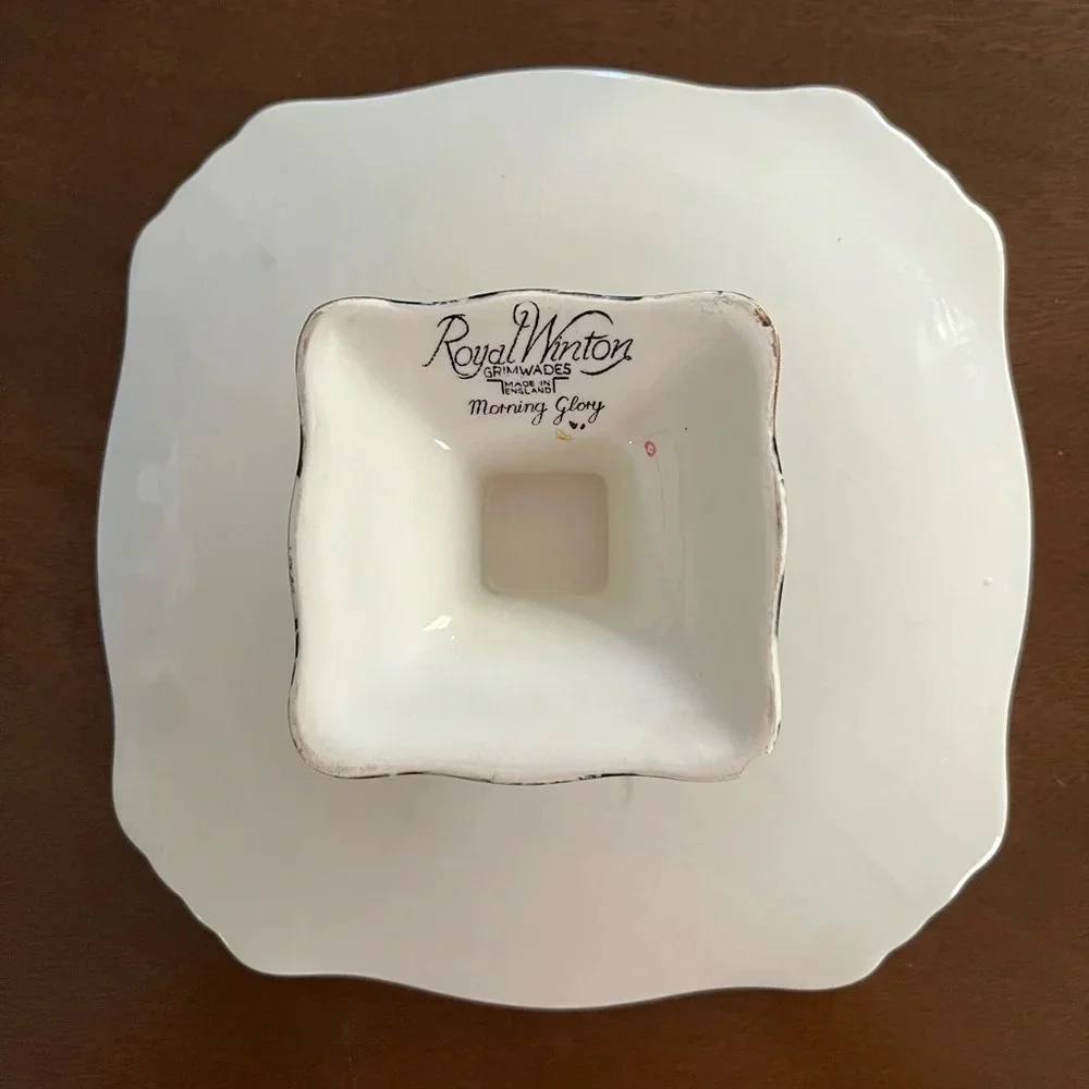 Rare Royal Winton Grimwades Morning Glory Square Pedestal Cake Plate 8x8”